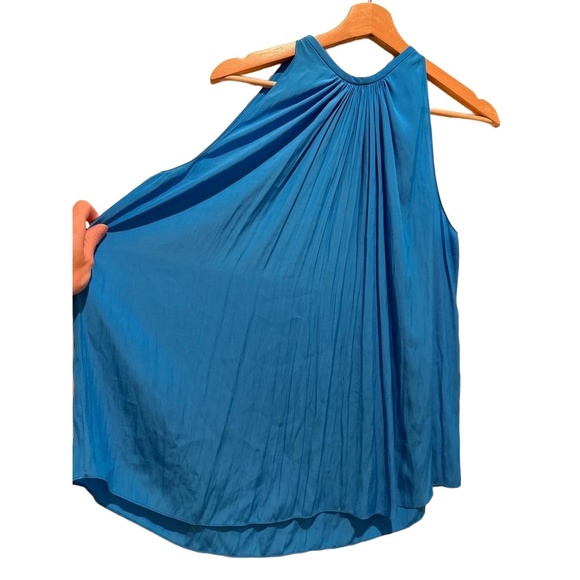 Ramy Brook Womens Blue Gathered Pleated Sleeveless Blouse Elegant Chic XS - Picture 2 of 8